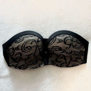 Strapless Black Lace Push-up Bra 34C